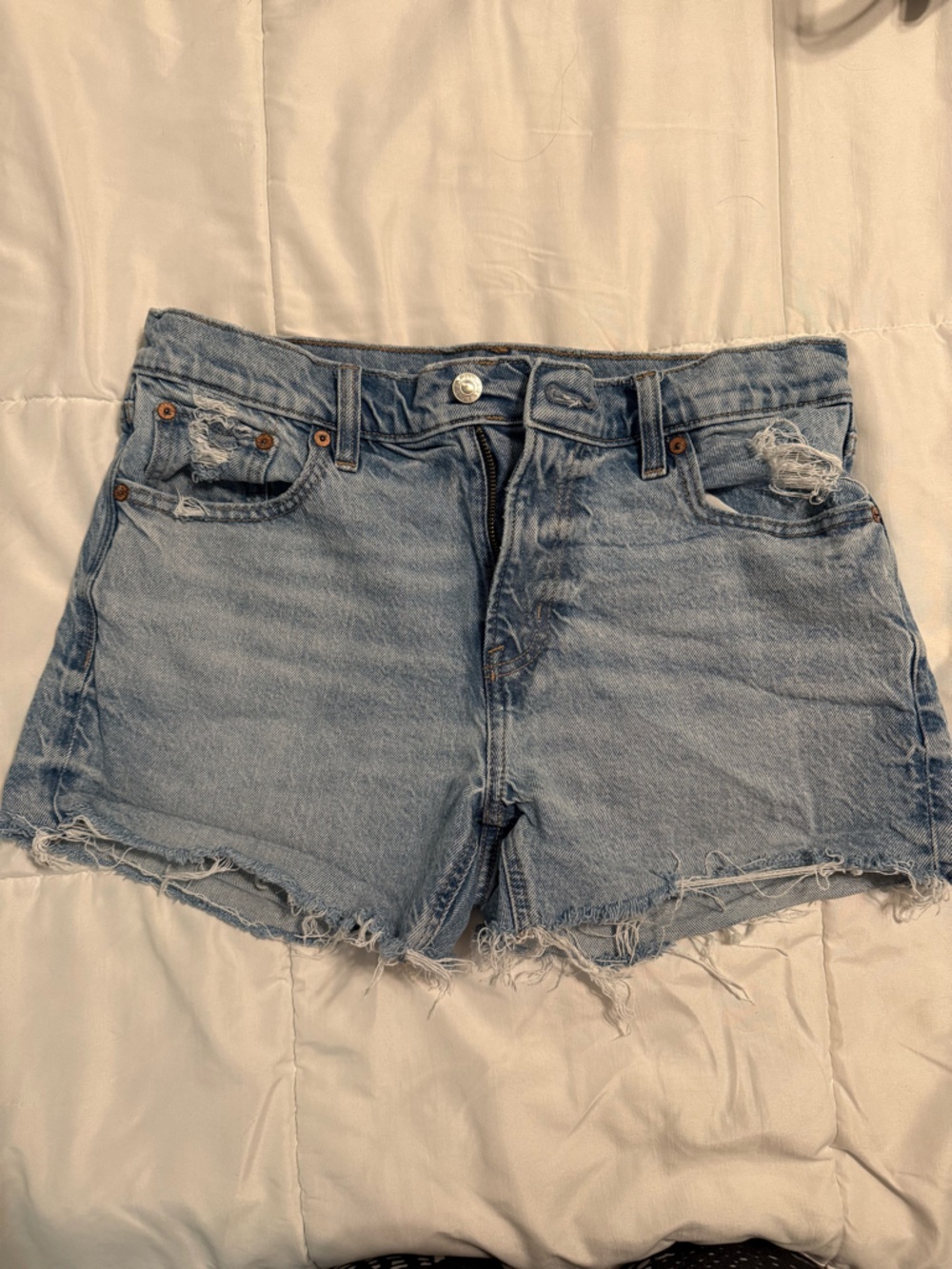 American Eagle Outfitters Light Blue Distressed High-Rise Denim Shorts